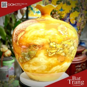 Bình Hút Lộc 3D Long Phụng Xum Vầy Miệng Lượn Nền Vàng