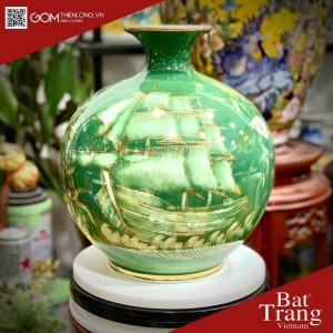 Bình Hút Lộc 3D Vẽ Vàng Thuận Buồm Sen Xanh