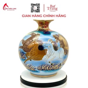 Bình Hút Lộc Mã Đáo Thành Công Vẽ Vàng 3D Nền Xanh HLCA007