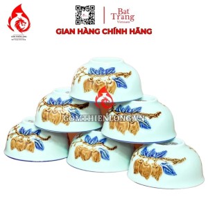 Bộ Bát Cơm Thờ Cúng Bát Tràng Men Ngọc Đắp Nổi 231151