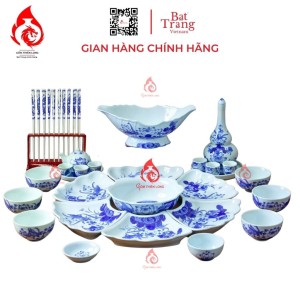 Bộ Bát Đĩa Hoa Mặt Trời Lam Ngọc Vẽ Sen