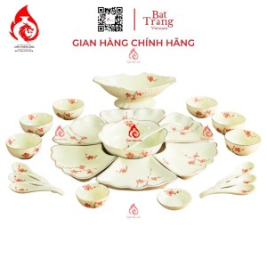 Bộ Bát Đĩa Hoa Mặt Trời Vẽ Đào Đỏ 230905