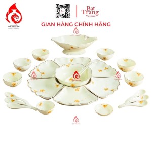 Bộ Bát Đĩa Hoa Mặt Trời Vẽ Mai Vàng 230906