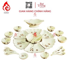 Bộ Bát Đĩa Hoa Mặt Trời Vẽ Sen Chàm 230907