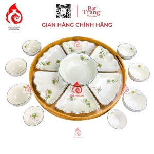 Bộ Bát Đĩa Hoa Mặt Trời Men Kem Vẽ Đài Sen