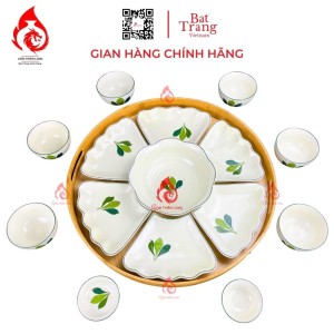 Bộ Bát Đĩa Hoa Mặt Trời Men Kem Vẽ Ngò Gai