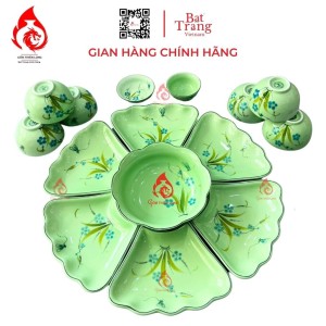 Bộ Bát Đĩa Hoa Mặt Trời Xanh Cốm Ngọc Vẽ Hoa 230910