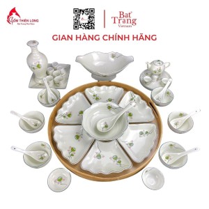 Bộ Bát Đĩa Thắp Hương | Men Kem Vẽ Đài Sen