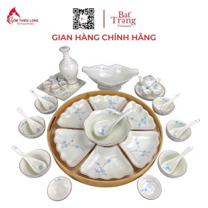 Bộ Bát Đĩa Thắp Hương | Men Kem Vẽ Đào Xanh