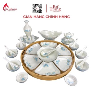 Bộ Bát Đĩa Thắp Hương | Men Kem Vẽ Sen Xanh