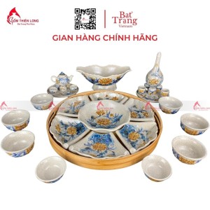Bộ Bát Đĩa Thắp Hương Men Rạn Đắp Nổi Sen 010623