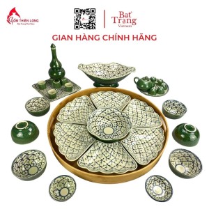 Bộ Bát Đĩa Thắp Hương Xanh Rêu Vẽ Bèo HMT062201