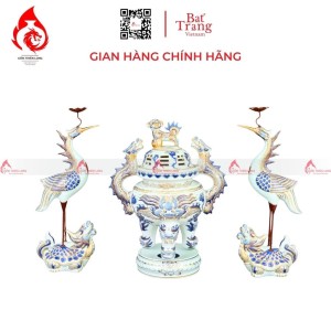 Bộ Đỉnh Hạc Tam Sự Men Lam Vẽ Vàng 230847