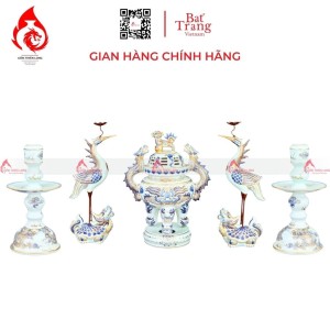 Bộ Đỉnh Hạc Ngũ Sự Men Lam Vẽ Vàng 230846