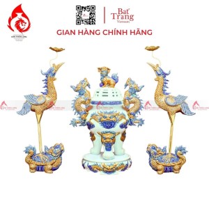 Bộ Đỉnh Hạc Tam Sự Men Ngọc Đắp Nổi 230852