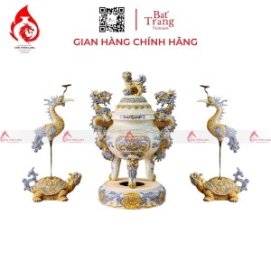 Bộ Đỉnh Hạc Tam Sự Men Rạn Đắp Nổi 230853