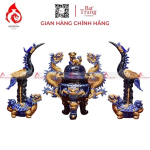 Bộ Đỉnh Hạc Chân Sứ Tam Sự Men Xanh Coban 230863