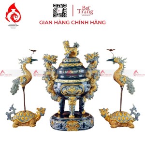 Bộ Đỉnh Hạc Tam Sự Men Xanh Coban 230857