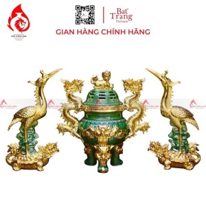 Bộ Đỉnh Hạc Chân Sứ Tam Sự Xanh Ngọc Lục Bảo Dát Vàng 230859