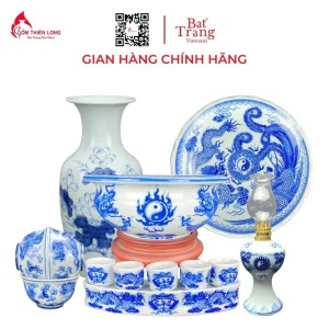 Bộ Đồ Thờ Bát Tràng Bát Hương Quả Lựu Men Lam 236984