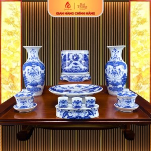 Bộ Đồ Thờ Bát Tràng Men Lam Huế Vẽ Tay 240800