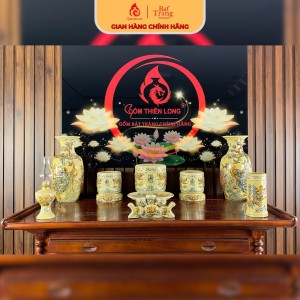 Bộ Đồ Thờ Bát Tràng Men Rạn Vàng Hoàng Lưu Ly Đắp Nổi 236985