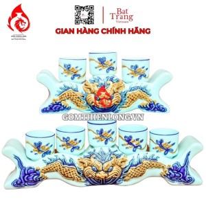 Bộ Kỷ Chén Thờ Men Ngọc Đắp Nổi Rồng Dáng Ngai 231042