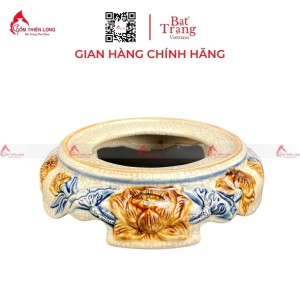 Đế Bát Hương Men Rạn Đắp Nổi Sen S230814