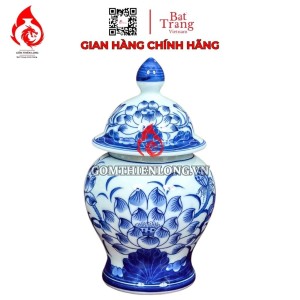Chóe Thờ Bát Tràng Men Lam Ngọc Vẽ Hoa Sen 230235