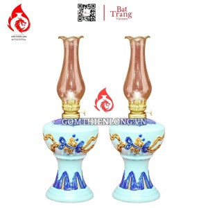 Đèn Dầu Bát Tràng Men Ngọc Đắp Nổi 230135
