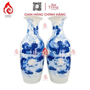 Lộc Bình Bát Tràng Men Lam Lý Ngư Vọng Nguyệt 230950