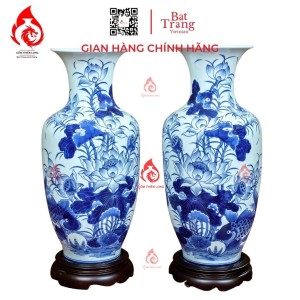 Lộc Bình Bát Tràng Men Lam Ngọc Vẽ Sen Cá 230944