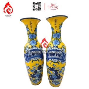 Lộc Bình Bát Tràng Cá Chép Hoa Sen Màu Vàng 230114