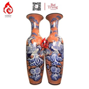 Lộc Bình Bát Tràng Tùng Hạc Nền Cam 230113