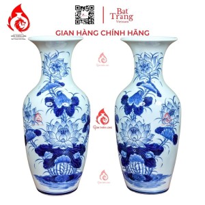 Lộc Bình Bát Tràng Men Lam Ngọc Vẽ Sen 236691