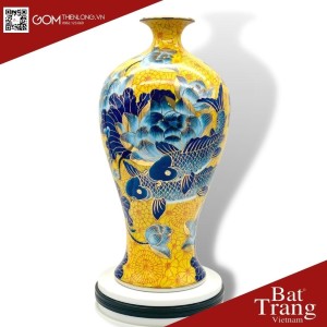 Mai Bình Tài Lộc Sen Cá Vẽ Vàng Nền Vàng