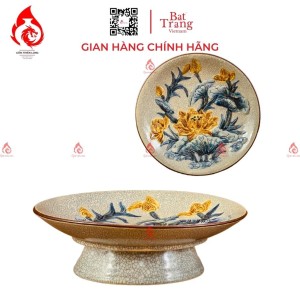 Mâm Bồng Sứ Men Rạn Đắp Sen 230873S
