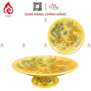 Mâm Bồng Sứ Men Rạn Vàng Hoàng Lưu Ly Rồng Phượng 230883R