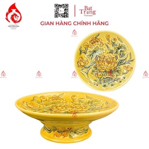 Mâm Bồng Sứ Men Rạn Vàng Hoàng Lưu Ly Đắp Hoa Sen 230883S