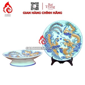 Mâm Bồng Sứ Bát Tràng Men Ngọc Đắp Rồng Phượng 230875