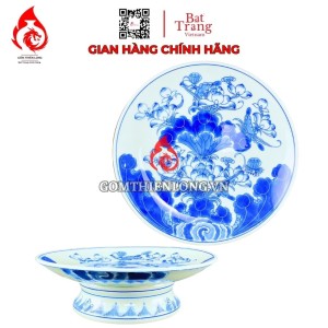 Mâm Bồng Sứ Bát Tràng Men Xanh Lam Vẽ Hoa Sen 230877