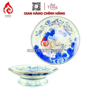 Mâm Bồng Sứ Bát Tràng Men Xanh Lam Vẽ Vàng Hoa Sen 230879