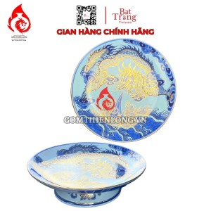 Mâm Bồng Sứ Bát Tràng Men Lam Vẽ Vàng Long Cuốn Thủy 230881