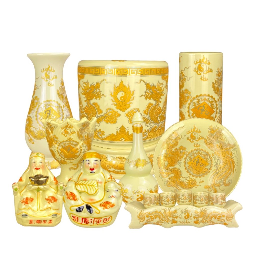 Bộ Đồ Thờ Bát Tràng Màu Vàng Vẽ Ánh Kim 236997