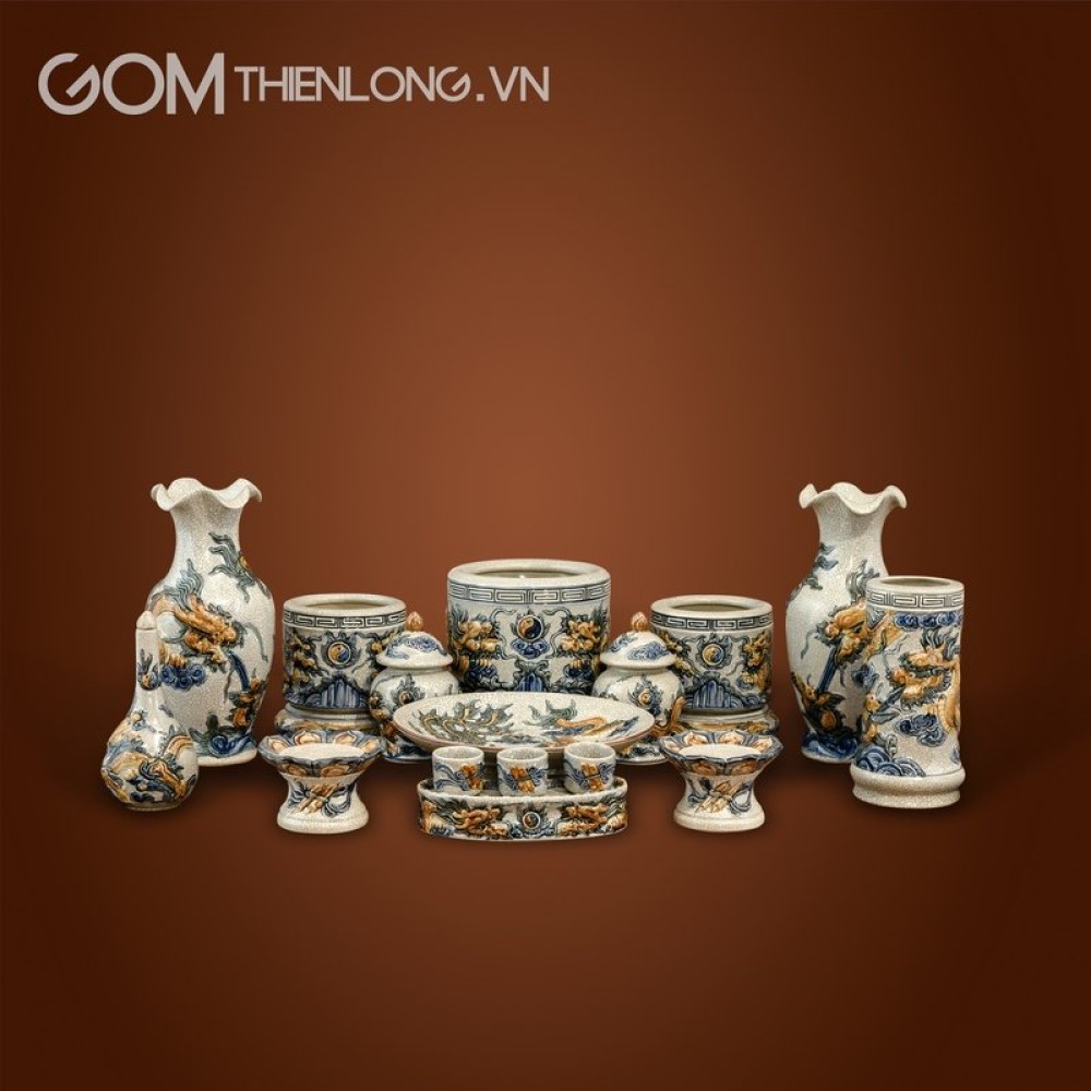 Bộ Đồ Thờ Bát Tràng Men Rạn Đắp Nổi 236996