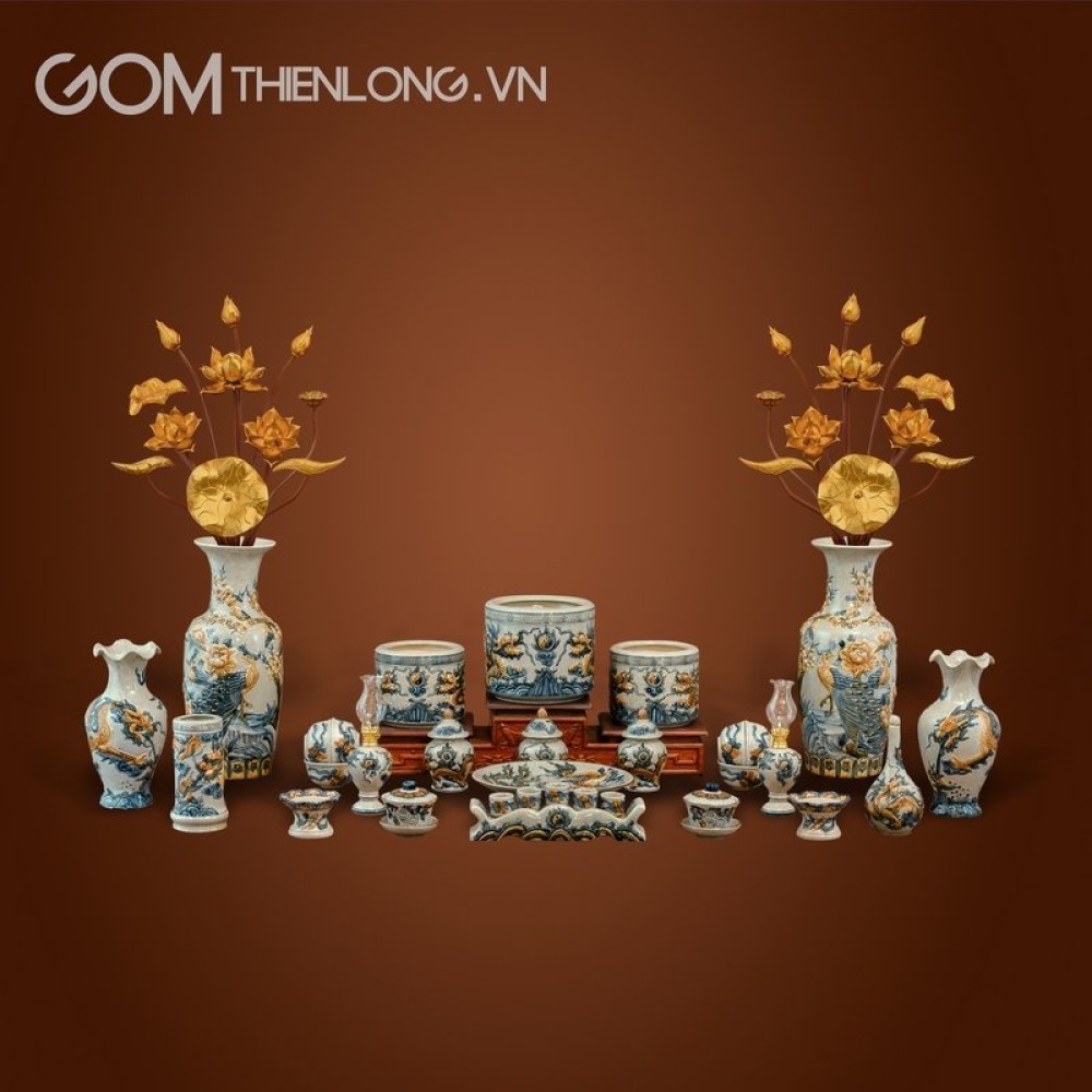 Bộ Đồ Thờ Bát Tràng Men Rạn Đắp Nổi 236996