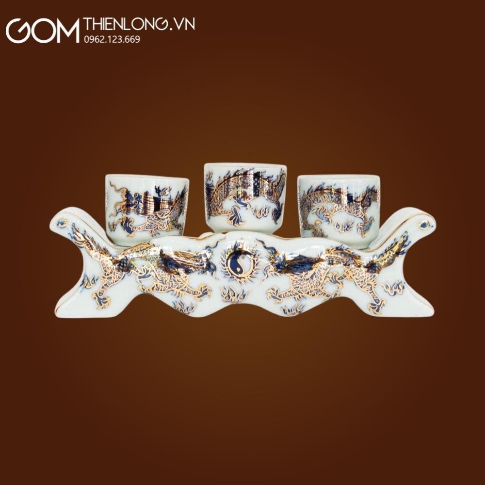 Bộ Đồ Thờ Bát Tràng Vẽ Vàng 24k Men Lam 236999