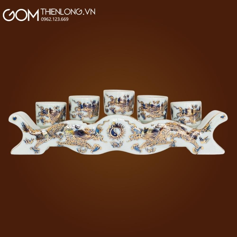 Bộ Đồ Thờ Bát Tràng Vẽ Vàng 24k Men Lam 236999