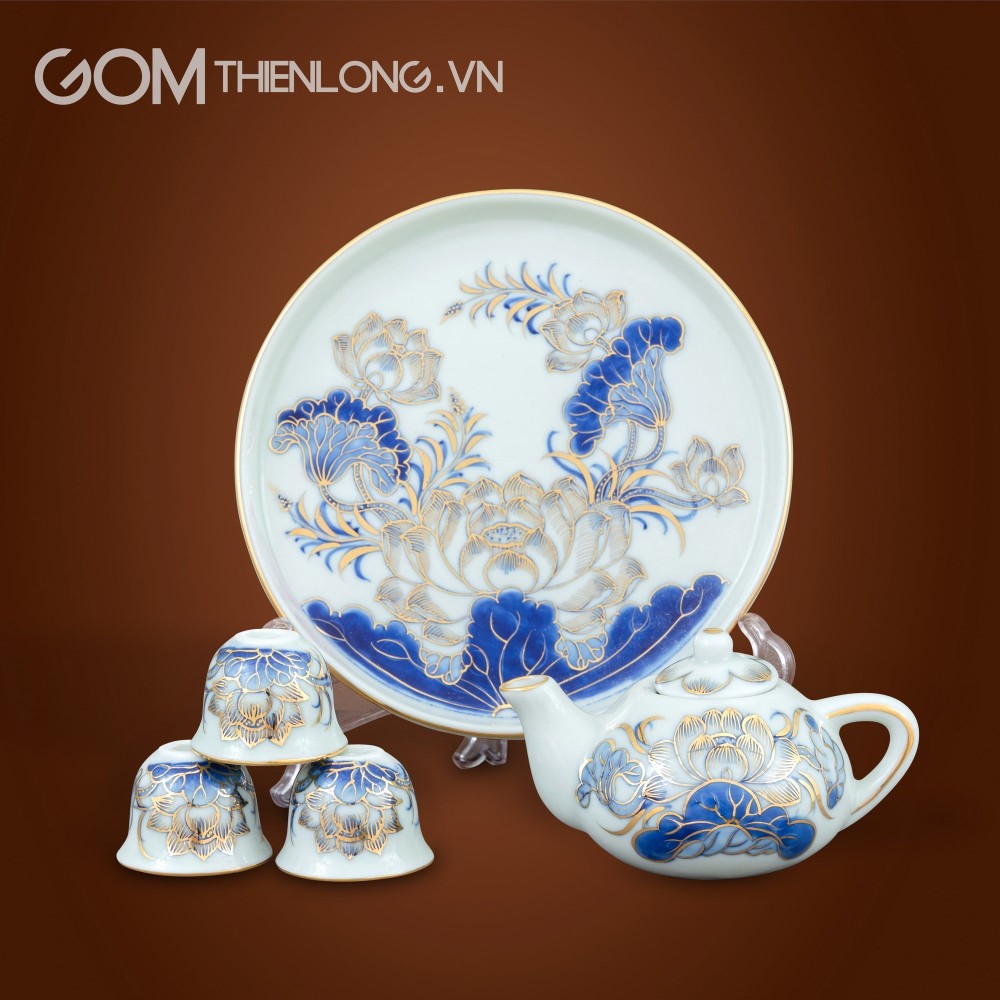 Bộ Đồ Thờ Bát Tràng Vẽ Vàng 24k Men Lam 236999