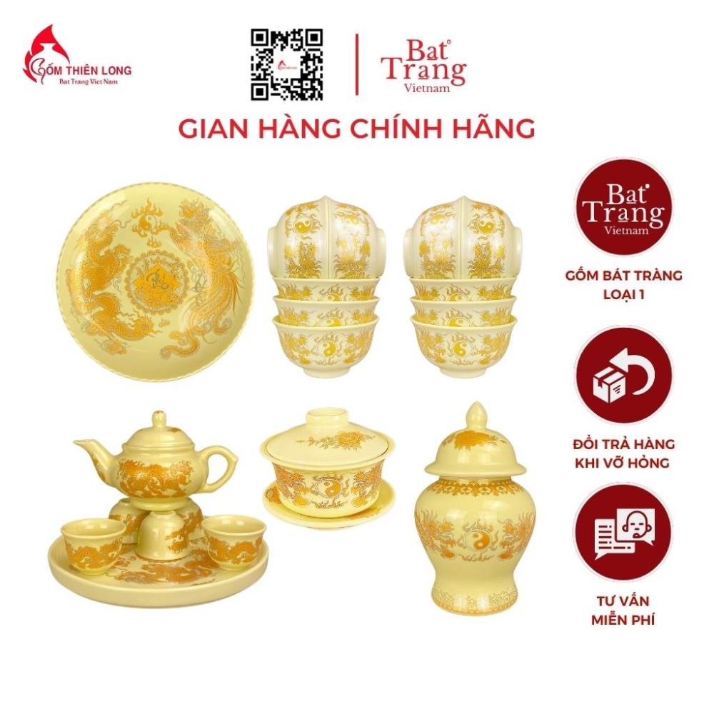 Bộ Đồ Thờ Bát Tràng Màu Vàng Vẽ Ánh Kim 236997